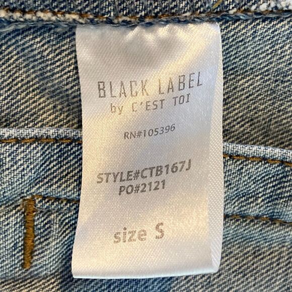 Black Label by C'Est Toi Jean Jacket Cropped Distressed Medium Wash Jean Jacket - Picture 8 of 8